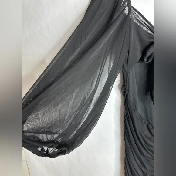 B Darlin Black Ruched Mesh Long Sleeve Bodycon Cut Out Mini Dress Size XL - Picture 12 of 15